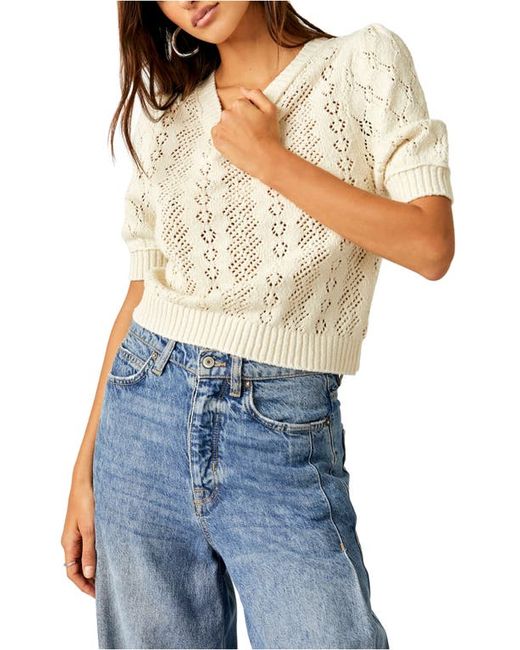 Free People Eloise Open Stitch Puff Shoulder Sweater X-Small