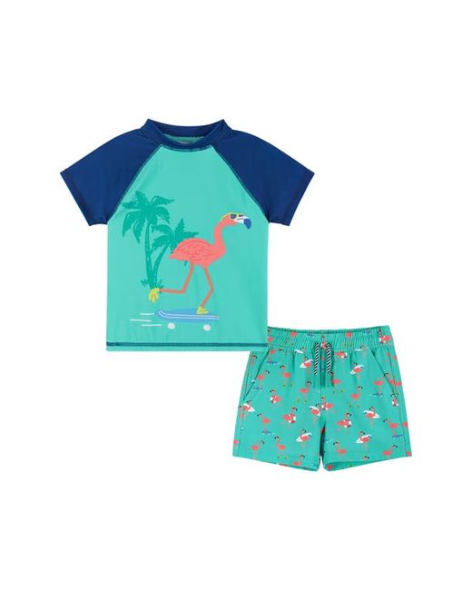 Andy & Evan Flamingo Rashguard T-Shirt Swim Shorts Set 3-6M