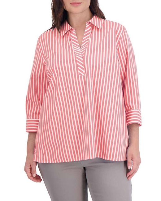 Foxcroft Sophia Stripe Three-Quarter Sleeve Stretch Button-Up Shirt