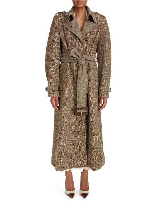 Chloé Belted Wool Blend Tweed Coat