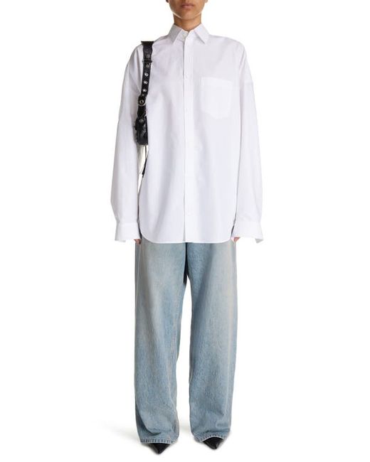 Balenciaga Oversize Crystal Logo Cotton Button-Up Cocoon Shirt 4 Us