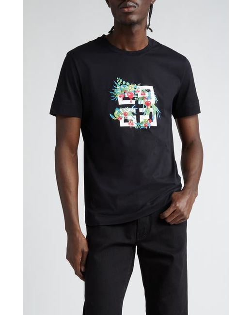 Givenchy Slim Fit Floral 4G Logo Cotton Graphic T-Shirt Small