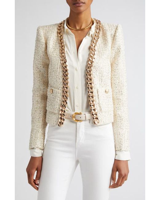 L'agence Greta Chain Detail Sequin Tweed Jacket Champagne/Gold