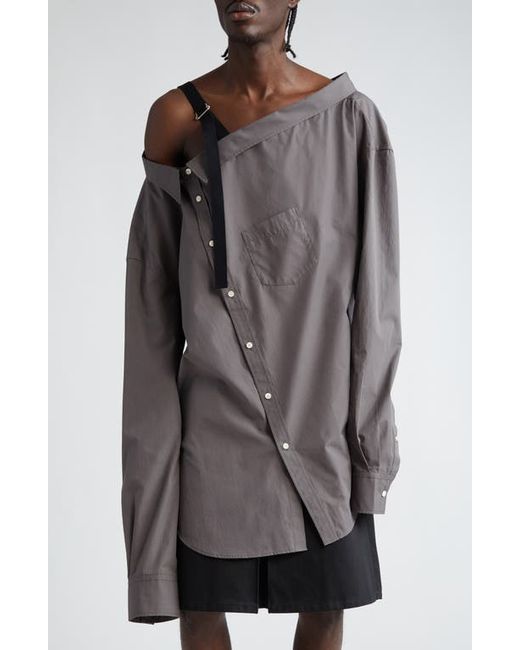 TAKAHIROMIYASHITA TheSoloist. . Asymmetric One-Shoulder Cotton Silk Button-Up Shirt with Removable Collar