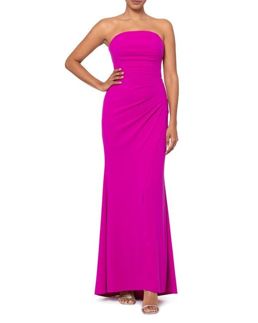 Xscape Strapless Side Ruched Scuba Crepe Gown
