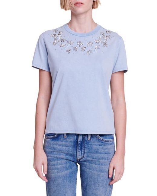 Maje Floral Rhinestone Cotton T-Shirt