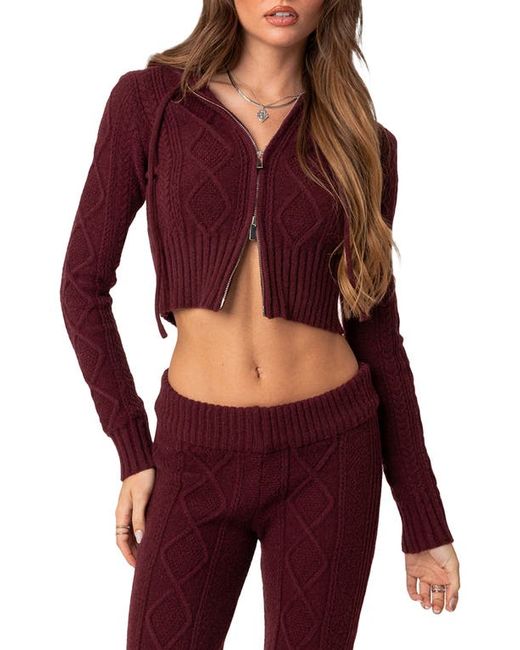 Edikted Ray Cable Knit Hooded Crop Cardigan X-Small