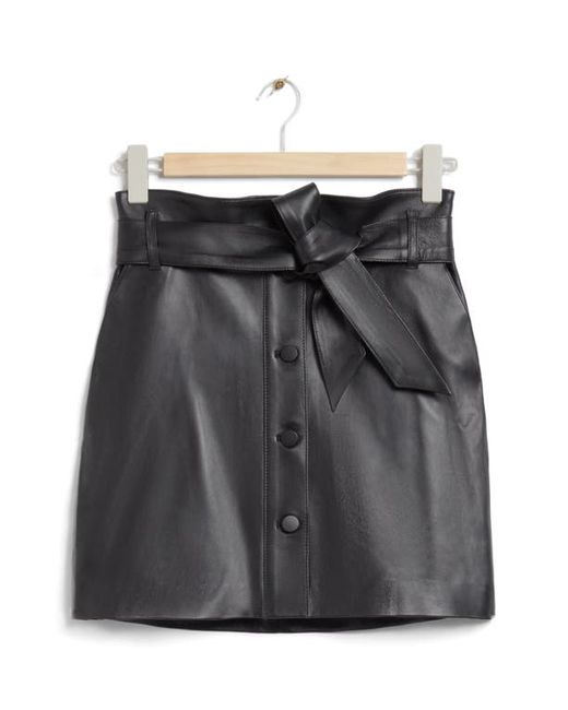 Other Stories Belted Leather A-Line Miniskirt