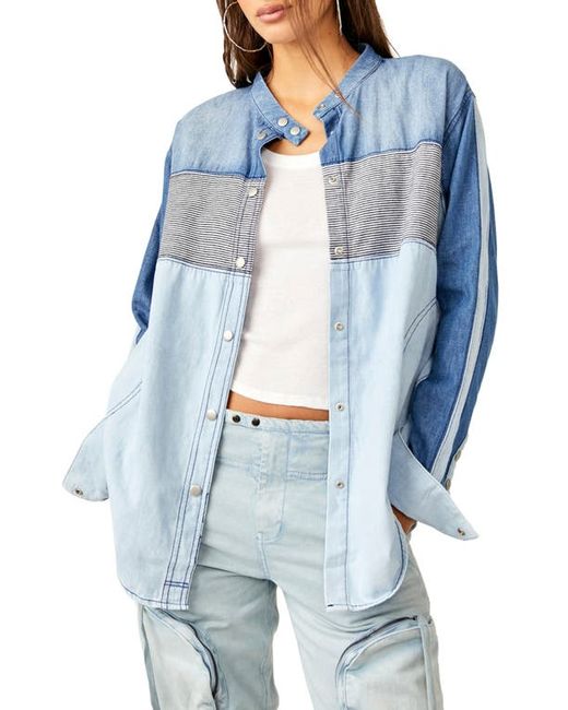 Free People Moto Colorblock Cotton Button-Up Shirt X-Small