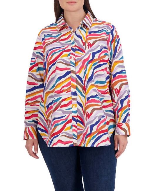 Foxcroft Abstract Print Cotton Button-Up Shirt 1X