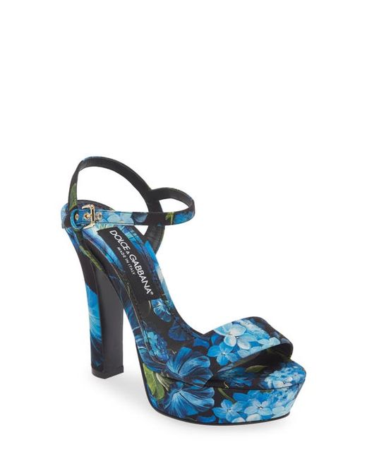 Dolce & Gabbana Keira Floral Ankle Strap Platform Sandal Black 5Us