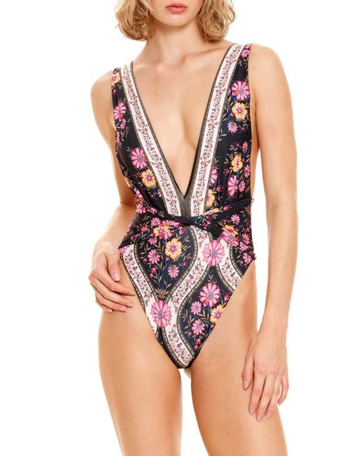 Agua Bendita Ellis Aguja Belted Floral One-Piece Swimsuit Small