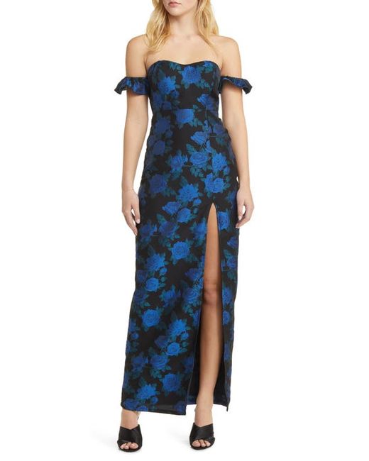 Lulus Exceptional Occasion Floral Jacquard Off the Shoulder Gown Black X-Small