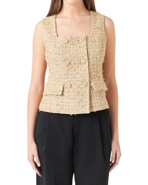 Endless Rose Sleeveless Double Breasted Tweed Top X-Small