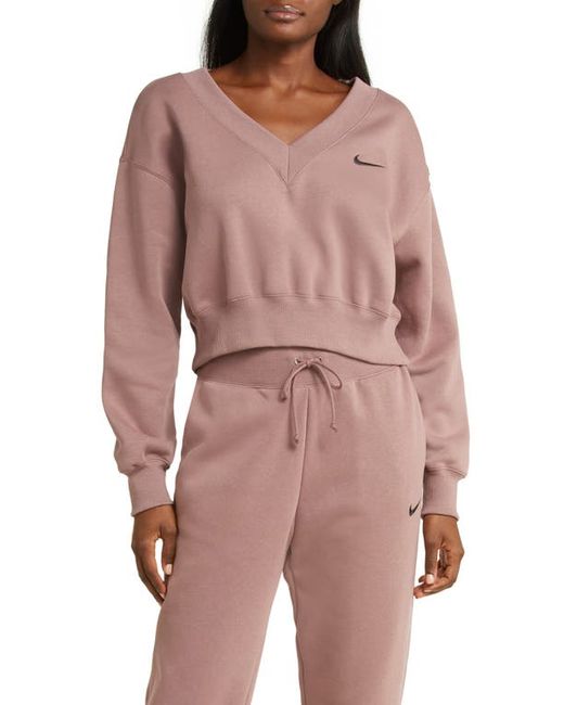 Nike Sportswear Phoenix Fleece V-Neck Crop Sweatshirt Smokey Mauve