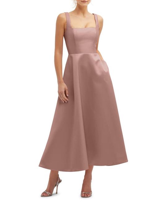 Dessy Collection Square Neck Sateen Midi Gown