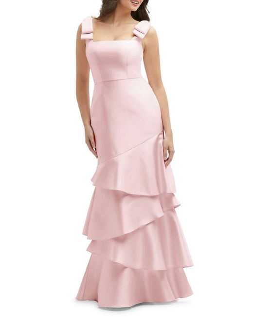Dessy Collection Bow Shoulder Tiered Gown