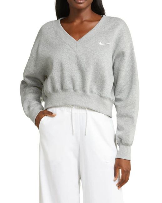 Nike Sportswear Phoenix Fleece V-Neck Crop Sweatshirt Dk Grey Heather/Sail