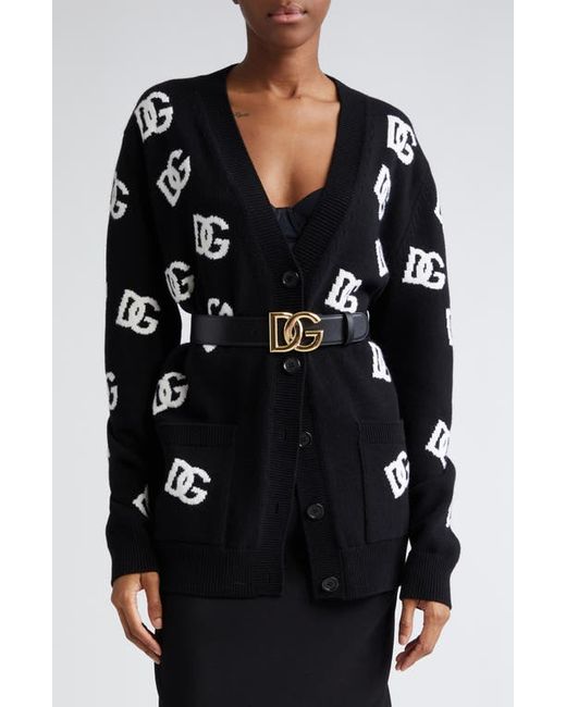 Dolce & Gabbana DG Logo Intarsia V-Neck Cashmere Cardigan 0 Us