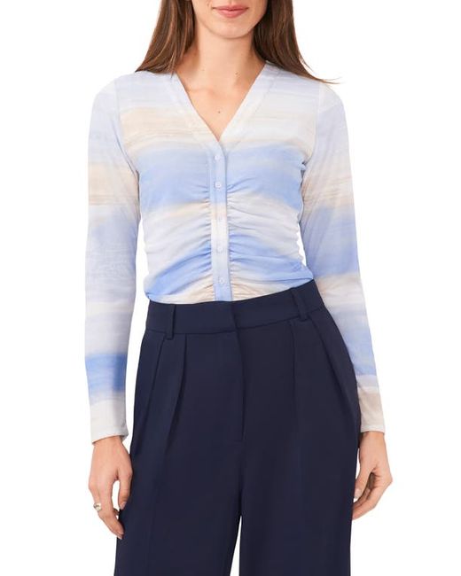 HalogenR halogenr Ombré Rouched Mesh Button-Up Top Xx-Small