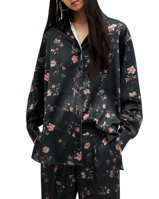 AllSaints Louisa Tanana Floral Print Satin Button-Up Shirt 0 Us