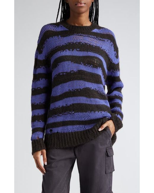 Acne Studios Karita Distressed Stripe Open Stitch Cotton Mohair Wool Blend Sweater