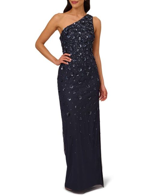 Adrianna Papell 3D Beaded Sequin One-Shoulder Gown