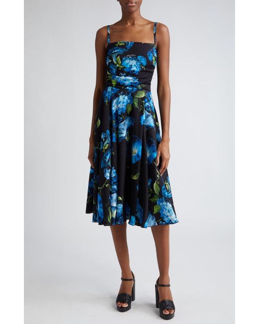 Dolce & Gabbana Bluebell Floral Print Charmeuse A-Line Dress 4 Us
