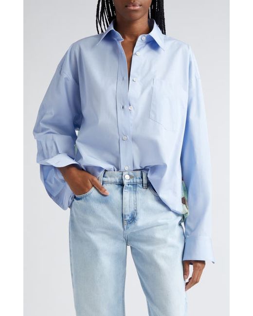 Stella McCartney Floral Print Oversize Cotton Silk Chiffon Button-Up Shirt 4 Us