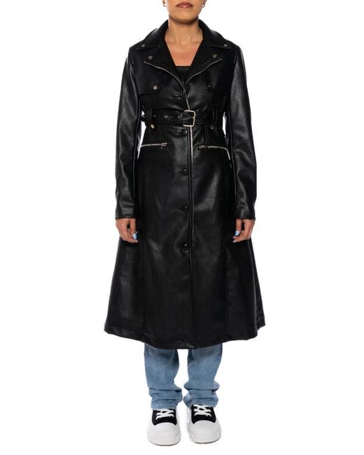 Azalea Wang Belted Faux Leather Moto Trench Coat Small