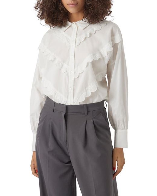 Vero Moda Beate Ruffle Accent Cotton Button-Up Shirt X-Small