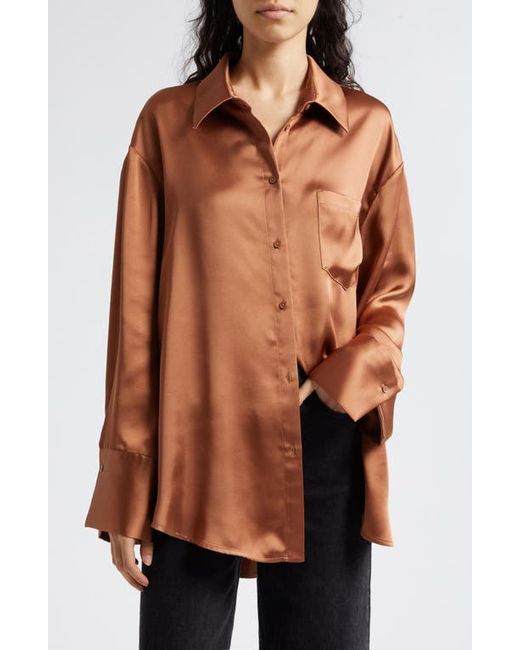 Alice + Olivia Finely Oversize Satin Button-Up Shirt X-Small