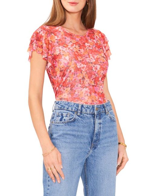 Vince Camuto Floral Print Ruffle Sleeve Top Xx-Small