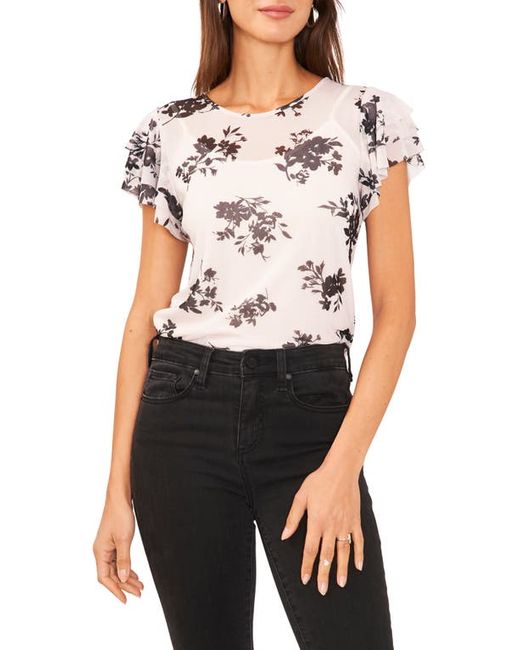 Vince Camuto Floral Print Ruffle Sleeve Top X-Small