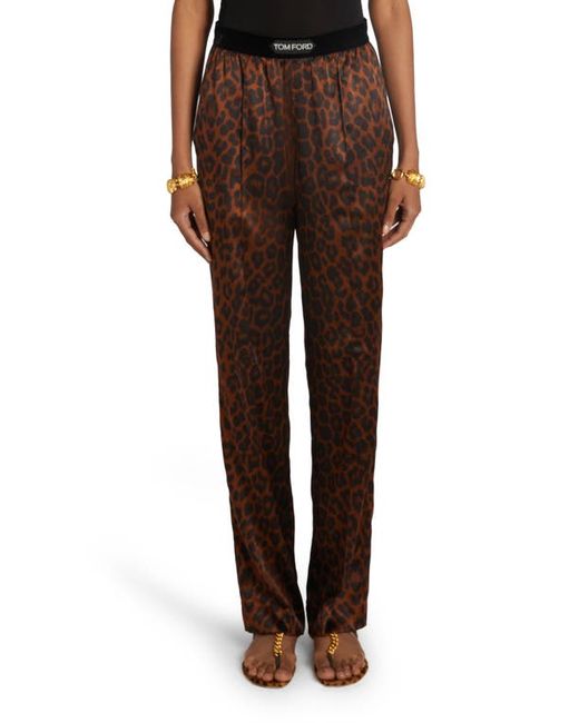 Tom Ford Reflected Leopard Print Stretch Silk Pajama Pants Small