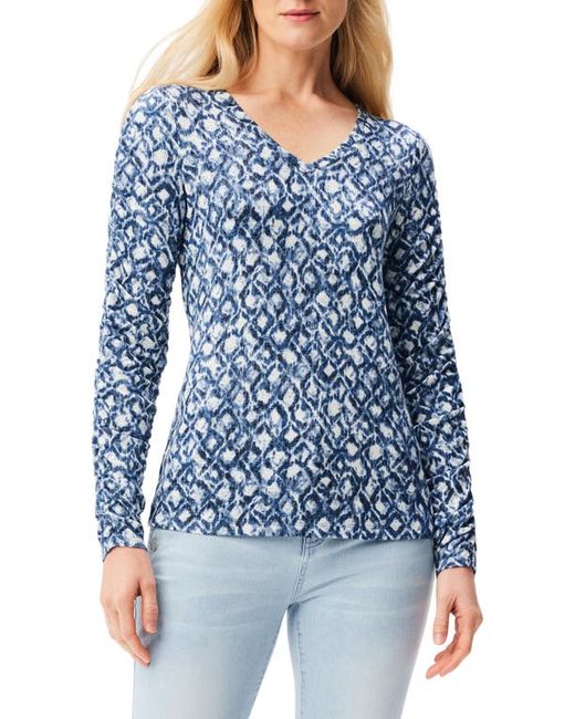 NZT by NIC+ZOE Sweet Dreams Batik Print Ruched Sleeve V-Neck Top X-Small