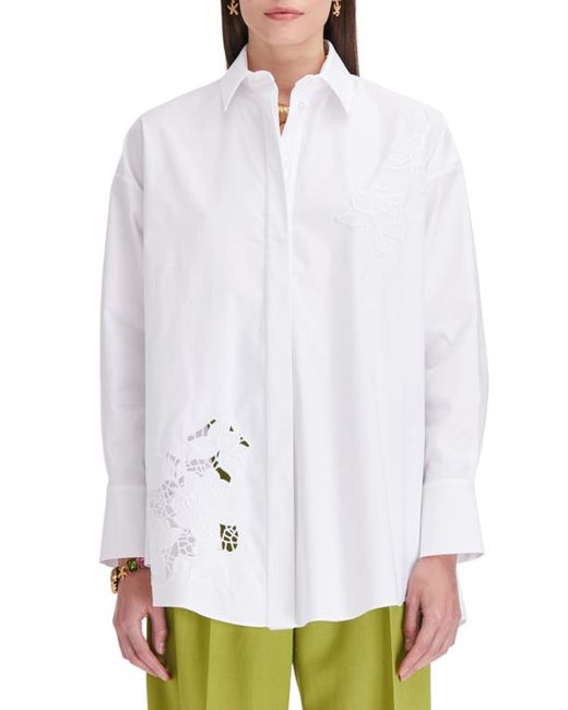 Oscar de la Renta Gardenia Embroidery Cotton Button-Up Shirt