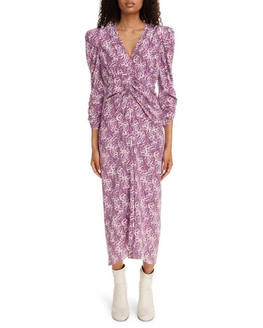 Isabel Marant Albini Abstract Print Ruched Stretch Silk Midi Dress 4 Us