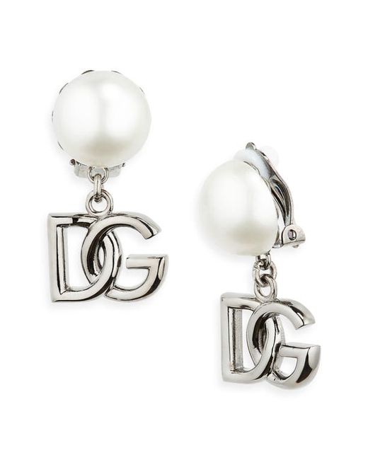 Dolce & Gabbana DG Logo Imitation Pearl Drop Earrings