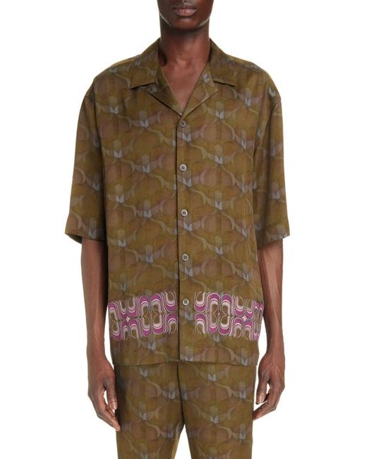 Dries Van Noten Cassi Embroidered Boxy Fit Camp Shirt Small