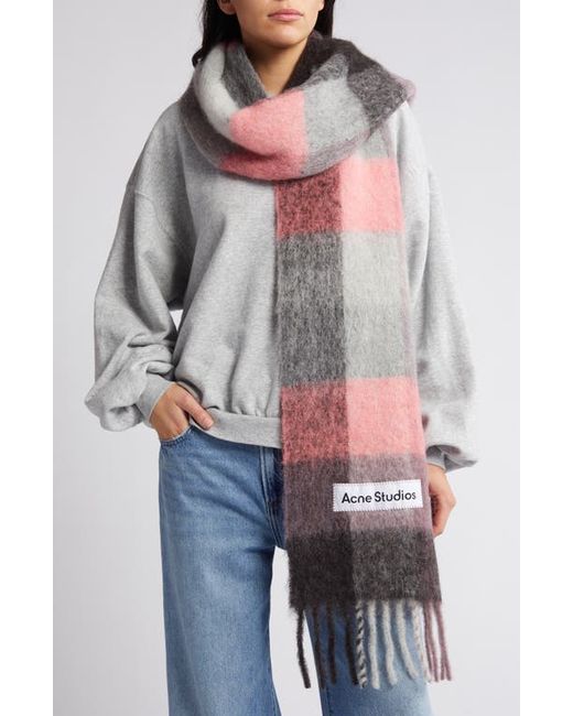 Acne Studios Vally Plaid Alpaca Wool Mohair Blend Scarf Mauve/Bright Pink/Anthracite