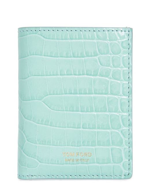 Tom Ford T-Line Croc Embossed Leather Bifold Card Case