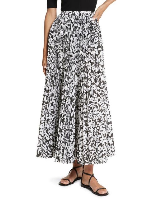 Michael Kors Collection Floral Print Pleated Poplin Maxi Skirt Black/Optic