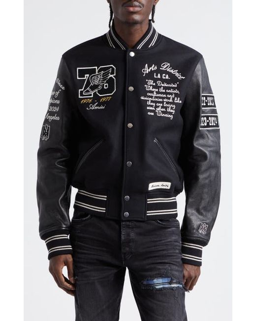 Amiri Eagle Patch Oversize Leather Sleeve Wool Blend Varsity Jacket Small