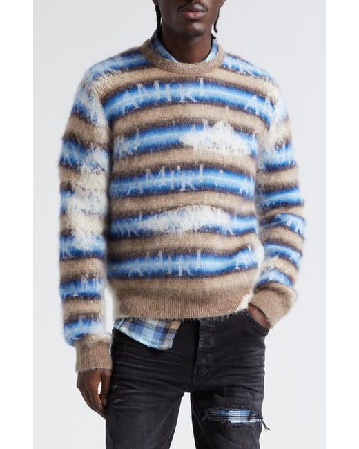 Amiri Bleached Stripe Alpaca Mohair Wool Blend Crewneck Sweater Small