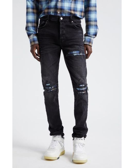 Amiri MX1 Plaid Ripped Patched Stretch Skinny Jeans