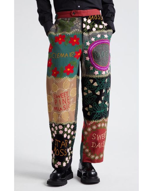 Bode Floral Genus Embroidered Patchwork Wool Cotton Straight Leg Pants