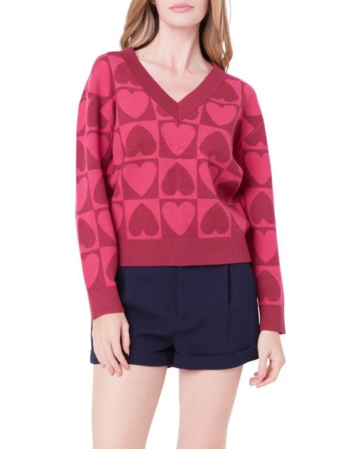 English Factory Heart V-Neck Pullover Sweater X-Small
