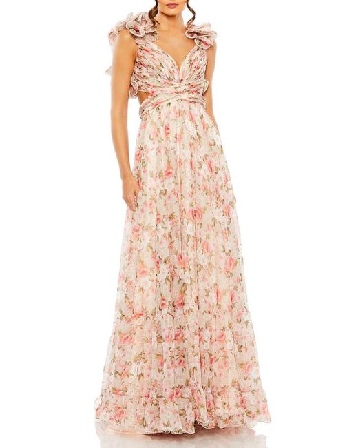 Mac Duggal Floral Ruffle Cutout Gown
