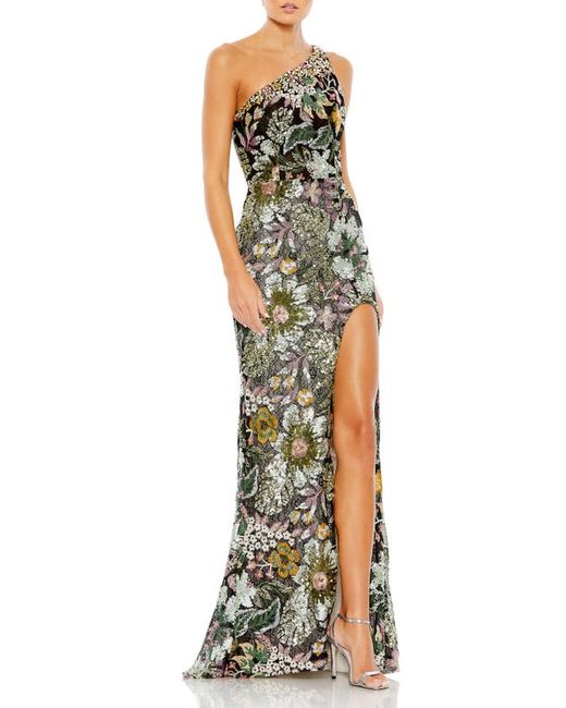 Mac Duggal Floral Sequin One-Shoulder Gown